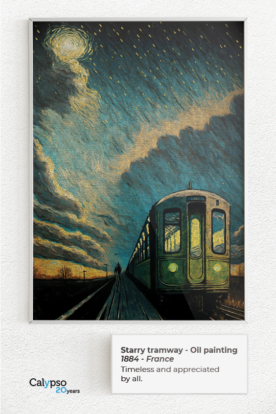 Starry tramway oil painting